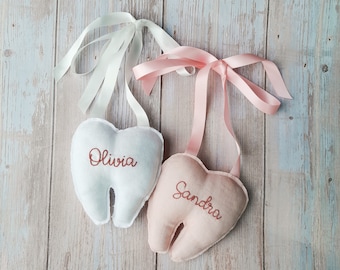 Almofada personalizada com nome e bolso para a Fada do Dente, adorável almofada personalizada para a Fada do Dente, lembrança artesanal personalizada, almofada para dente, lembrança infantil.