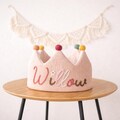 Personalized Muslin birthday crown, Party crown with hand Embroidered name,Keepsake for First Birthday Party and Special Occasions product logo