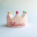 Birthday crown MUSLIN for baby and children,hand embroidery name crown,fabric crown,Keepsake for First Birthday Party and Special Occasions product logo