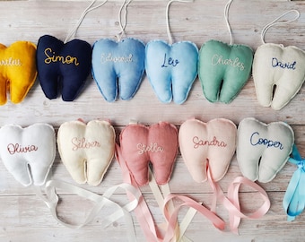 Personalized Tooth Fairy Pillow | Hand Embroidered Linen Keepsake
