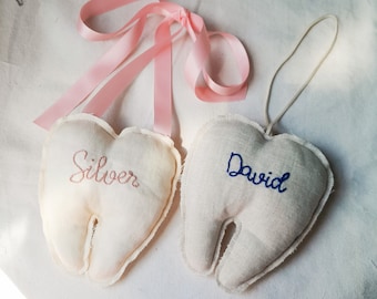 Almofada personalizada com nome e bolso para a Fada do Dente, adorável almofada personalizada para a Fada do Dente, lembrança artesanal personalizada, almofada para dente, lembrança infantil.