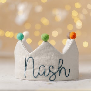 Hand embroidered crown for baby and children&#39;s birthday,name crown,Personalized Gift,Keepsake for First Birthday Party and Special Occasions