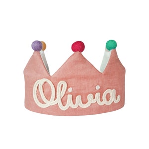Corona ricamata a mano per il compleanno di neonati e bambini, corona con nome, regalo personalizzato, ricordo per la festa del primo compleanno e occasioni speciali