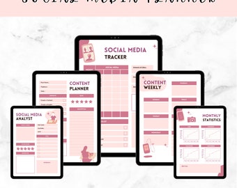 Pink Purple Social Media Project Tracker Planner, Illustrated Organizer, Social Media Planner, Project Tracker, Productivity Tool.