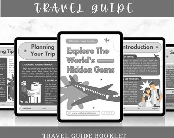 Compact Illustrated Travel Guide Booklet, White Grey Handbook, Tourist Planner, Vacation Reading, Travel Lover Gift, Vacation Planner.