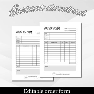 Clean Simple Small Business Order Form Invoice, Printable Invoice Template, Customizable Business Invoice, Customizable Printable Invoice.