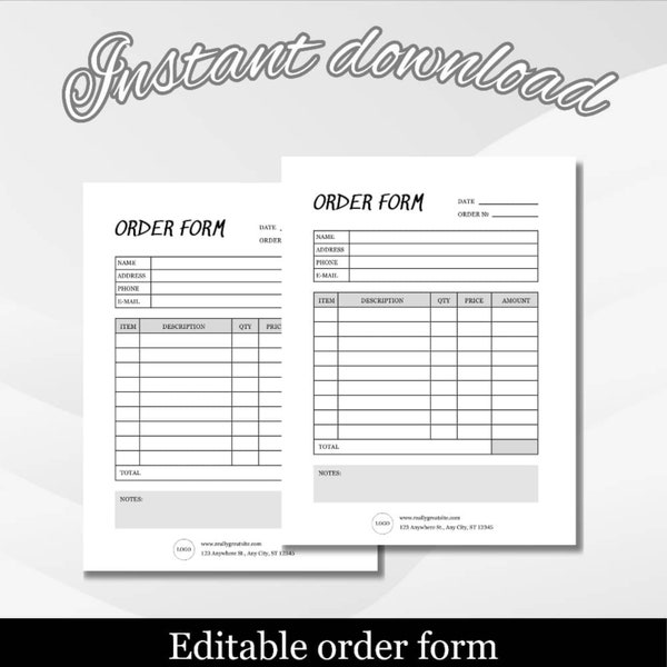 Clean Simple Small Business Order Form Invoice, Printable Invoice Template, Customizable Business Invoice, Customizable Printable Invoice.