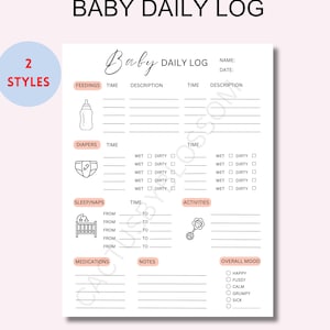 2 Baby Daily log Tracker Newborn Diary Chart feedings Log Doctor Visit diaper changes list Care giver Log infant activity Tracker medicine image 1