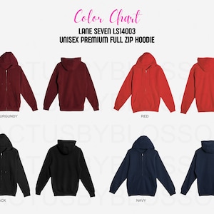 Tabla de colores Lane Seven LS14003 Sudadera con capucha unisex premium con cremallera completa delantera y trasera Herramienta de maqueta de Etsy Listado de colores Colores 9 Printify Nuevo vendedor de Etsy