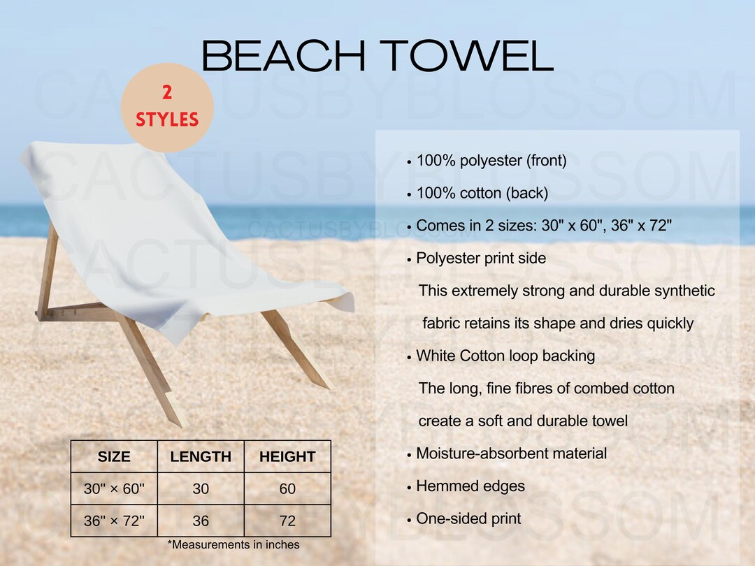 2 Size Chart Beach Towel Mockup Sizing All-over-prints Etsy Mockup ...