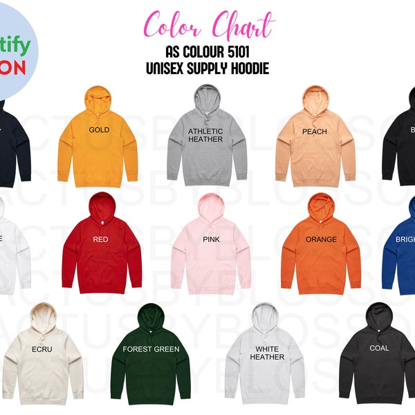 Color Chart AS Colour 5101 mockup Etsy tool Unisex Supply Hoodie for Etsy mock up listing 14 color Hoodie color for new etsy seller printify