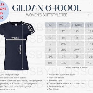 4 サイズ表 Gildan 64000L モックアップチャート レディース ソフトスタイル Tシャツ サイズ表 Etsy モックアップ リスト レディース Tシャツ サイズ S-3XL Etsy 新規販売者 メトリック