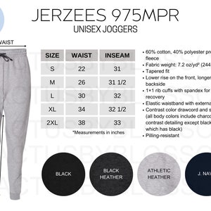 Joggers Size Chart Etsy