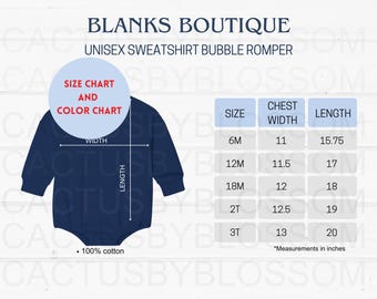 BUNDLE Size Chart Color Chart  Blanks Boutique Romper mockup Etsy tool Unisex Sweatshirt Bubble Romper size 6M-3T for Chart color 11
