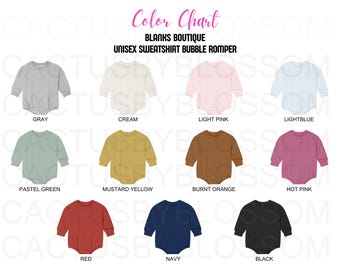Color Chart Blanks Boutique Romper mockup for Etsy tool Unisex Sweatshirt Bubble Romper Etsy mock up color listing 11 color new etsy seller
