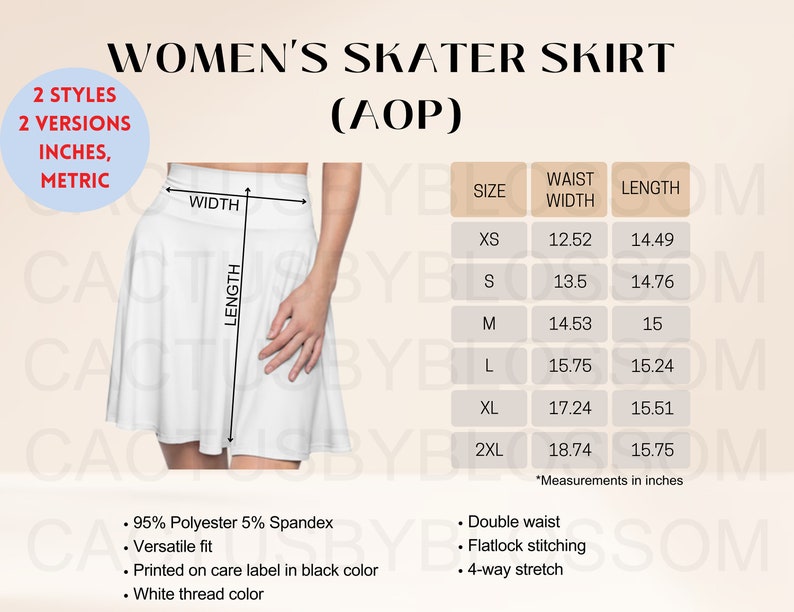 4 Size Chart Women's Skater Skirt Mockup Etsy Tool Sizing Etsy