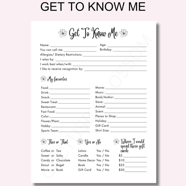 Employee All About Me Printable - Etsy
