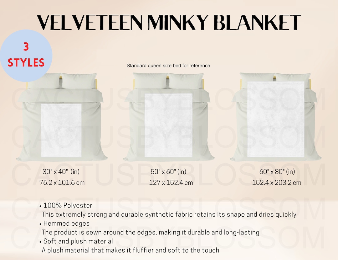 3 Size Chart Velveteen Minky Blanket Mockup Chart Blanket Sizing Chart