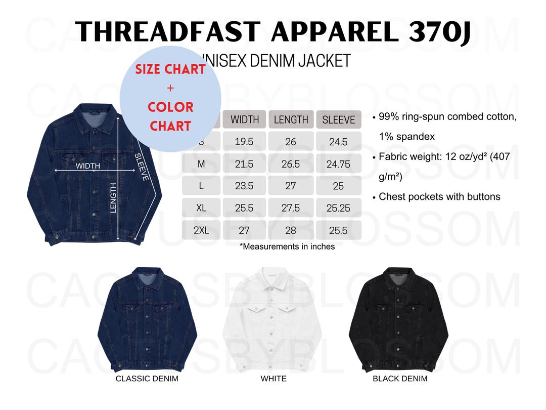 BUNDLE Size Chart Color Chart Threadfast Apparel 370J Unisex Denim