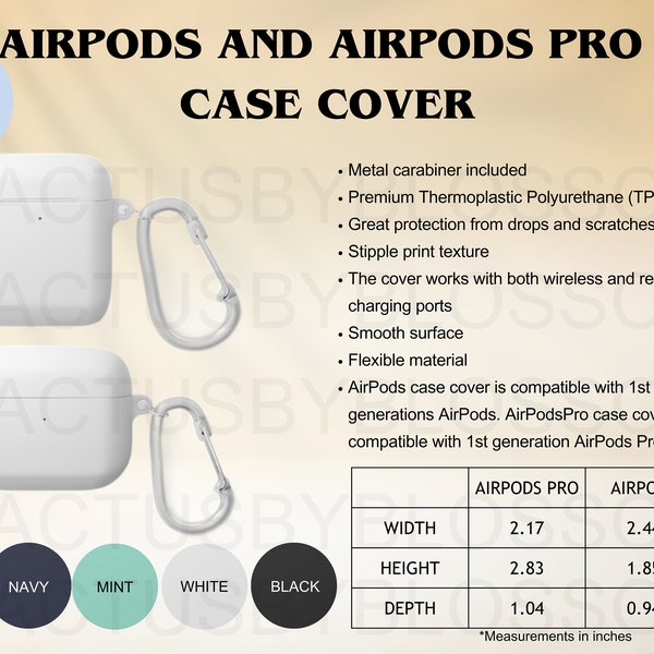 3 Size Chart Color Chart AirPods and AirPods Pro Case Cover All over Print AOP Etsy tool Size Chart Printify mock etsy new seller listing