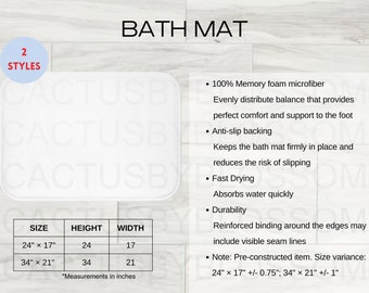 2 Size Chart Bath Mat mockup Sizing All-over-prints Etsy mockup Printify listing print on demand etsy new seller AOP POD Bath Mat Etsy Mock