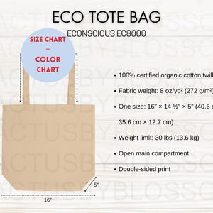 "Bundle Größentabelle Farbtabelle Eco Tote Bag ""E Köpfe"" EC8000 Mockup Etsy Tool
