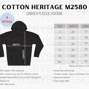 2 Tabla de tallas Maqueta de sudadera con capucha polar unisex Cotton Heritage M2580 Tabla de tallas Maqueta de listado de Etsy Talla S-3XL Maqueta de Etsy Nuevo vendedor printify