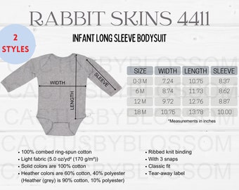 2 Size Chart Rabbit Skins 4411 mockup Etsy tool Infant Bodysuit Baby long sleeve one piece bodysuit siz NB-18M long sleeve baby bodysuit new