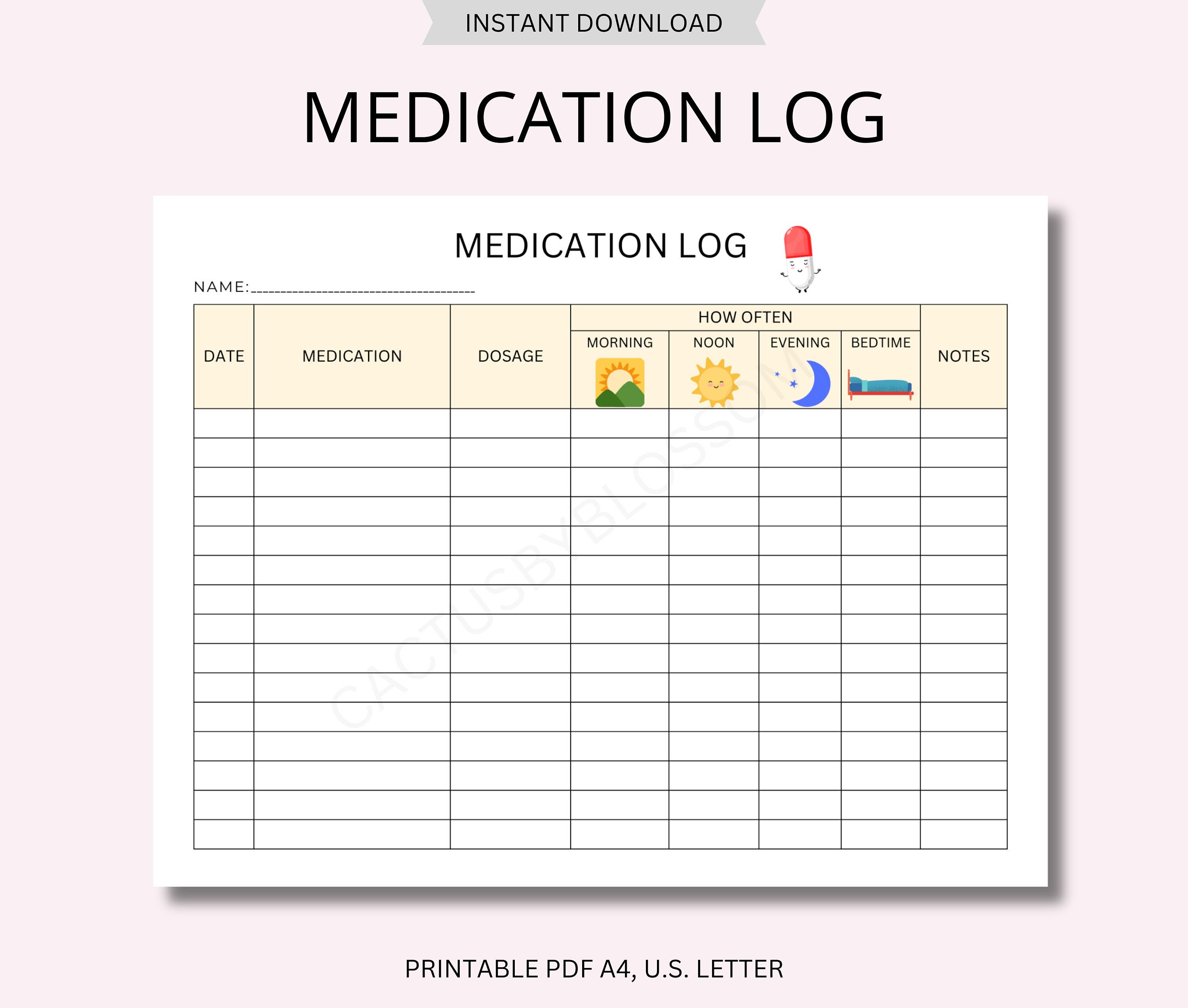 Medication Tracker Medication Chart for Medication Log Doctor Etsy