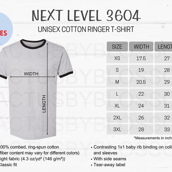 2 Size Chart Next Level 3604 mockup Etsy tool Unisex Cotton Ringer T-Shirt Size Chart Etsy mock up size XS-3XL mock etsy listing new seller