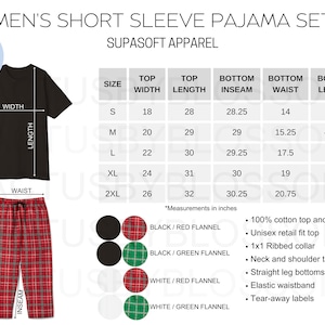 2 Größentabelle Farbtabelle Supasoft Apparel Mockup-Diagramm Herren-Kurzarm-Pyjama-Set Sizing Chart Größe S-2XL Etsy Mockup Neuer Verkäufer