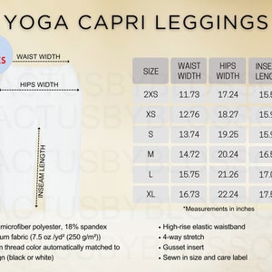 2 Size Chart Yoga Capri Leggings mockup Etsy tool Yoga Leggings Sizing 2XS-XL Chart Etsy mock up printify listing etsy new seller Tights AOP