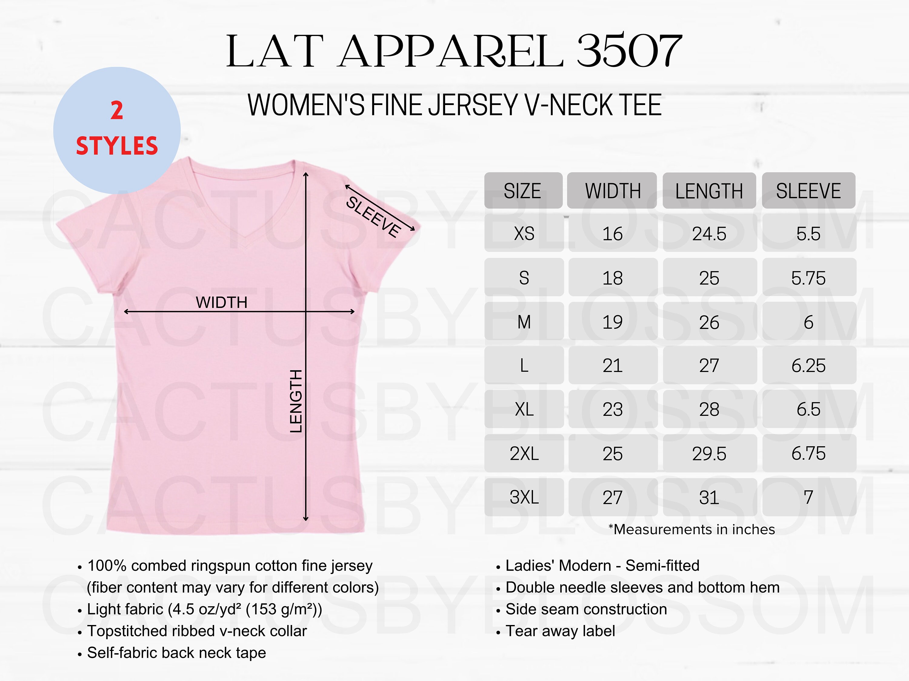CUSTOM 2 Size Chart Color Chart LAT Apparel 3507 Women's Fine Jersey V ...