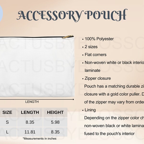 2 Size Chart Accessory Pouch mockup All over Print AOP Etsy tool Polyester Size Chart Etsy mock up Printify mock etsy new seller listing