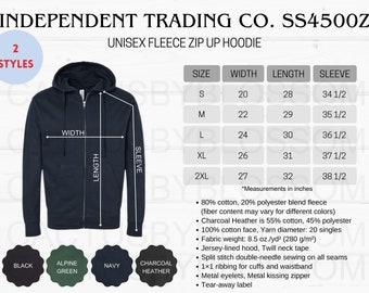 Independent Trading Company SS4500Z Size + Color Chart