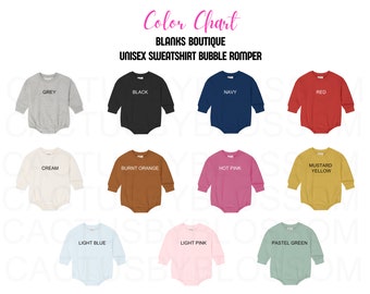 Color Chart Blanks Boutique Romper mockup for Etsy tool Unisex Sweatshirt Bubble Romper Etsy mock up color listing 11 color new etsy seller