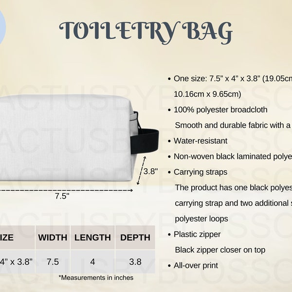 2 Size Chart Toiletry Bag mockup All over Print AOP Etsy tool Polyester Size Chart Etsy mock up Printify POD mock etsy new seller listing