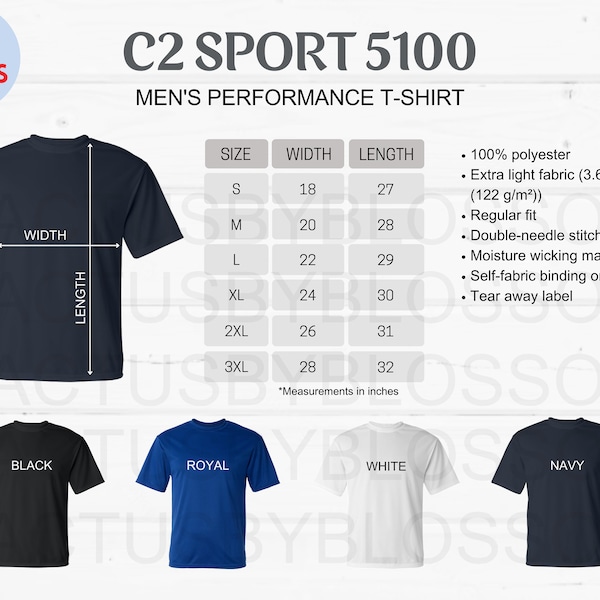 2 Size Chart Color Chart C2 Sport 5100 mockup Etsy tools Men Performance T-Shirt Size Chart Etsy mock up S-3XL mock etsy new seller printify