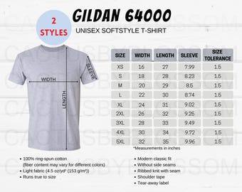 2 Size Chart Gildan 64000 mockup Etsy tools T Shirt Size Chart 64000 Etsy listing mock up T-Shirt size XS-5XL Soft Style new etsy sellers