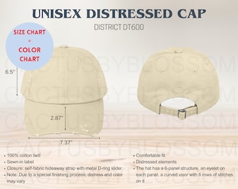 BUNDLE Size Chart Color Chart Unisex Distressed Cap District DT600 mockup Size Chart Etsy POD mock up Printify AOP Cap Hat mockup Lid etsy