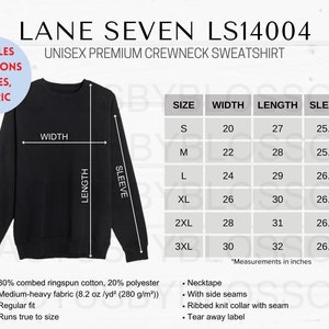 4 Size Chart Lane Seven LS14004 Mockup chart Unisex Premium Crewneck Sweatshirt Size Chart Etsy Mockup Size S-3XL Mockup New Seller metric