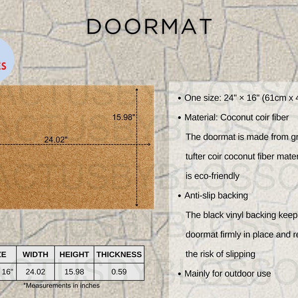 2 Size Chart Door Mat mockup Sizing All-over-prints Etsy mockup Printify listing print on demand etsy new seller AOP POD Door Mat Etsy Mock