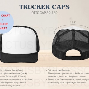 PAQUETE Tabla de tallas Tabla de colores Gorras de camionero Maqueta de gorra Otto 39-169 Tabla de tallas Maqueta de Etsy POD Maqueta de gorra Printify AOP Maqueta de gorra Tapa Etsy nuevo vendedor