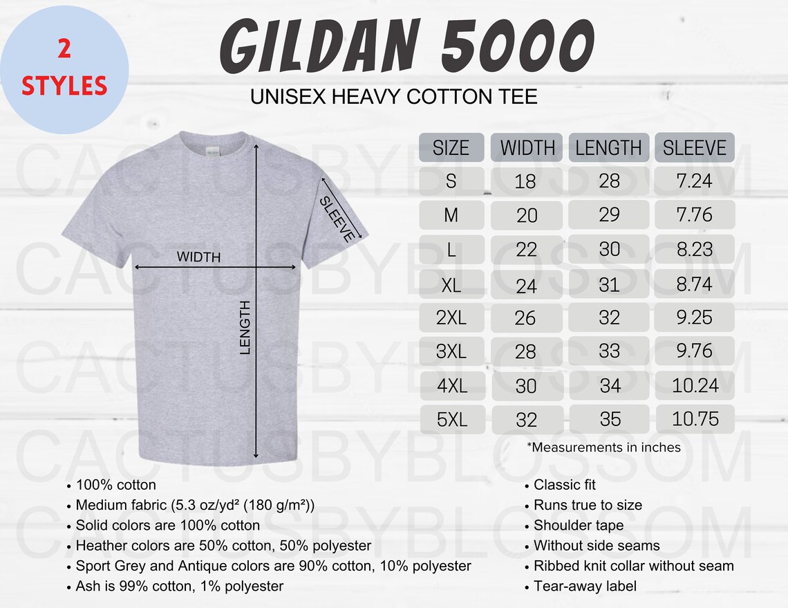 2 Size Chart Gildan 5000 Mockup Chart Unisex Heavy Cotton - Etsy