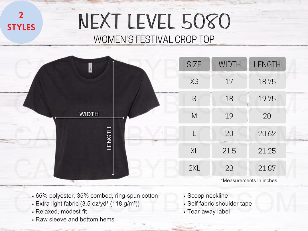 2 Size Chart Next Level 5080 Mockup Women's Festival Crop Top Size