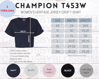 2 Size Chart Champion T453W Mockup for Women Heritage Jersey Crop Color Chart Etsy Listing tool Mock up Sizes XS-2XL Etsy Mockup New Seller