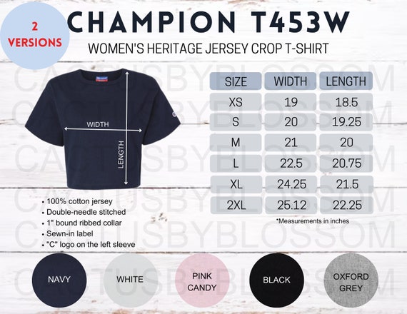2 Size Chart Champion T453W Mockup for Women Heritage Jersey Crop Color Chart Etsy Listing Tool Mock up Sizes XS 2XL Etsy Mockup New Seller Etsy Israel