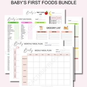 BUNDLE Lista di controllo dei primi 100 alimenti per bambini Registro del bambino Lista di controllo del gusto del neonato lista della spesa per bambini lista di controllo degli alimenti per neonati per neonati piano alimentare settimanale