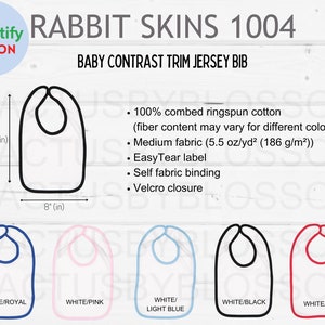 2 Size Chart Color chart Rabbit Skins 1004 mockup Etsy tool Baby Contrast Trim Jersey Bib 5 colors mock up listing etsy new seller printify