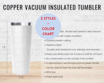 BUNDLE Size Chart Color Chart 22oz Copper Vacuum Insulated Tumbler Mockup chart Size Chart Etsy Listing Size Chart Tumbler Printify POD AOP
